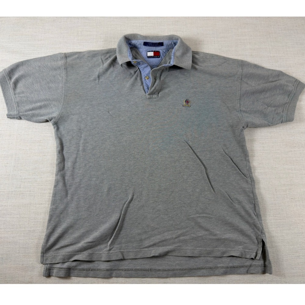 Tommy Hilfiger Mens Gray Cotton Pique Short Sleeve Polo Shirt Crest Logo